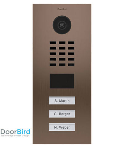 IP Video Door Station D2103BV, Brushed Stainless Steel, Bronze-Finish, Flush-mounted, 3 Call buttons (housings for Surface-mounted optional)