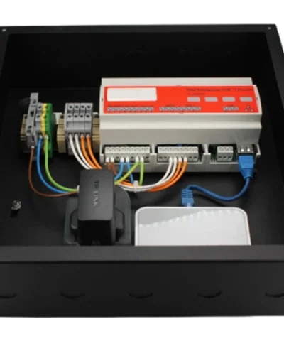 i-Monitor Hub in Enclosure (300W x 300H x 90D). Up to 5 hubs per Enclosure. Each Hub controls 128 lights